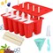 Popsicle Molds,Silicone Ice Pop Molds,BPA Free Popsicle Mold Reusable Easy Release Ice Pop Maker,Homemade Popsicle Mould with Silicone Funnel and Cleaning Brush (Red, 10 Cavities New)